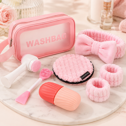 Makeup Headband Set — 8pc Soft Elastic Headbands + Wrist Wash Bands
